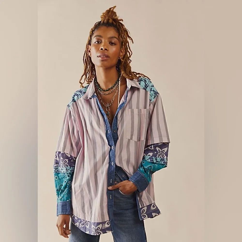 New Free People We the Free Wild Dunes Button
Front Shirt Size Medium